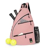 Goloni Pickleball Bag for Women Men, Convertible Pickleball Backpack Sling Bag with Fence Hook, Waterproof Polyester Paddle Bag with Multiple Compartments,Pink