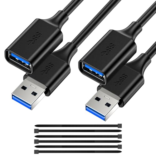 USB Extender 1.6FT (2 Pack) - USB 3.0 Extension Cable, A Male to Female, Compatible with USB Flash Drive, Hard Drive, Card Reader, Webcam, Printer, Keyboard, Mouse, Playstation, Xbox, VR Headset