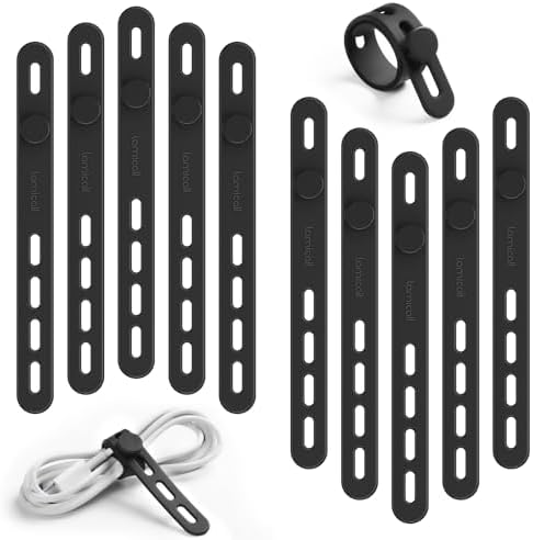 （06:00時点） 【10本セット】 ケーブル バンド 配線 まとめる Lamicall : シリコン 結束バンド 太め コード 纏め 束ねる 収納 USB ケーブル 整理 固定 ホルダー クリップ しっかり 机 卓上 充電ケーブル 電源コード イヤホンケーブル などに対応 黒 ブラック