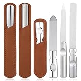 MBAIYO 3 Stück Nagelfeile Edelstahl Profi, Doppelseitige Nagelpfeile mit Anti-Rutsch Griff Metall Nagelfeilen Nail File Set mit Lederetui Maniküre-Feilen für Damen Naturnägel Pediküre Zuhause Reisen