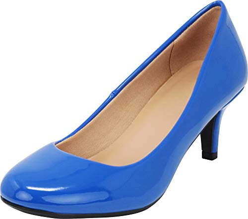 Cambridge Select Women's Classic Round Toe Kitten Heel Dress Pump,6.5 B(M) US,Blue Patent