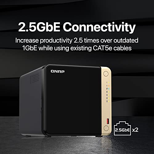 QNAP TS-464-8G-US 4 Bay High-Performance Desktop NAS with Intel Celeron Quad-core Processor, M.2 PCIe Slots and Dual 2.5GbE (2.5G/1G/100M) Network Connectivity (Diskless)