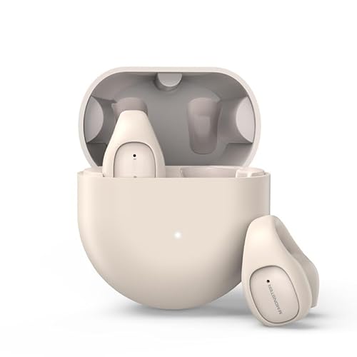 骨伝導 集音器イヤホン しゅうおんき 骨伝導ヘッドホン 集音器 骨伝導 オープンイヤー 開放型 HiFi ステレオイヤホン マイク付き 左右個別音量調整 耳をふさがない 超軽量 低延遅 外音取込み高齢機能(Beige)
