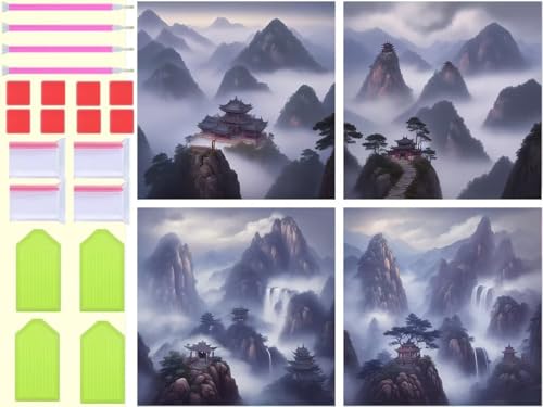 Kit complet diamond painting paysage montagnard 5D, l'art du point de croix relaxant 100x100cm