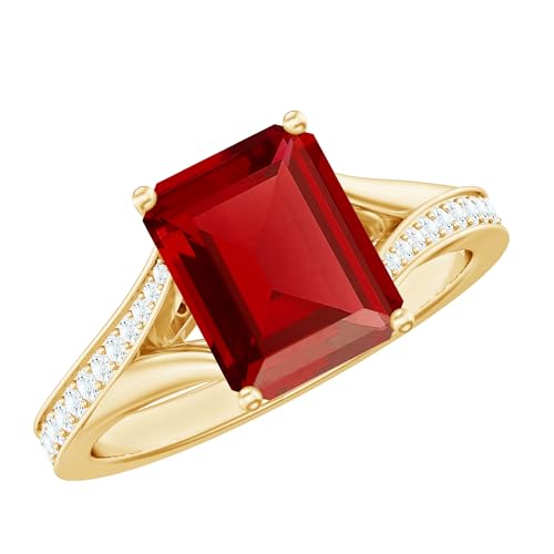 Certified Lab Grown Ruby 7X9 mm Emerald Cut Engagement Ring, AAAA Quality, Ruby Diamond 2 Carat Engagement Ring