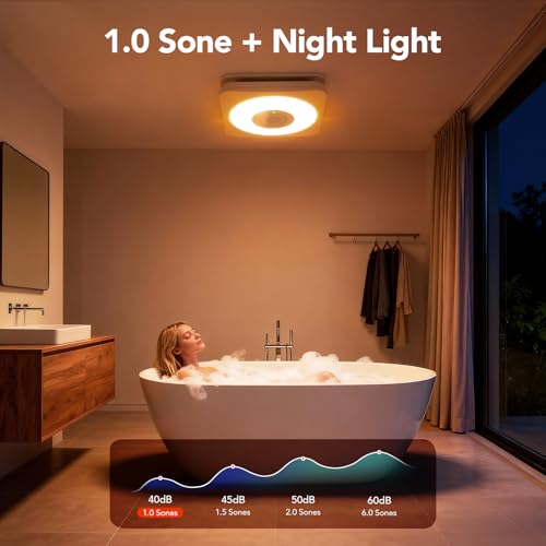 OREiN 3-in-1 Bathroom Exhaust Fan with Bluetooth Speaker & LED Light, 110/160 CFM Quiet Ventilation Fan, 1500LM, 2700K-6500K Adjustable, Night Light, Remote Control, 11.39" x 10.42" Ceiling Cut-Out by OREiN - Image 9