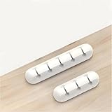 2-Pack White Cable Clips, Cord Organizer with 5 & 3 Slots, Self-Adhesive Wire Holder for Desk, Car, Home & Office, Tangle-Free Cable Management
