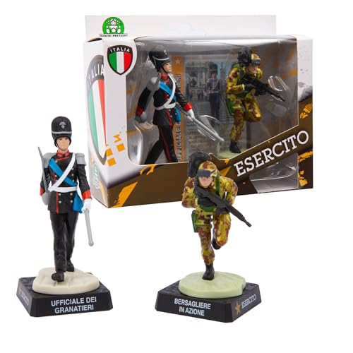 Giochi Preziosi Esercito Italiano, Personaggio Ufficiale dei Granatieri e Bersagliere in Azione, Altezza 8 cm, Soldatini Giocattolo Militari dell'Esercito Italiano, Uniforme Dettagliata