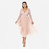 Maya Deluxe Maya Faux Warp Front Utsmyckad Midi-klänning brudtärna, Taupe Blush, 36 #1