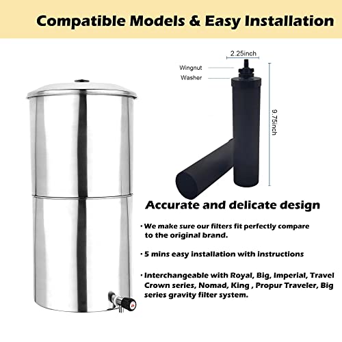 Royxen 4 Pack Water Filter Replacement For (Bb)9-2 Black Purification Elements, For Gravity Filter System, Doulton Super Sterasyl And Propur Traveler, King And Big Series #TOP3