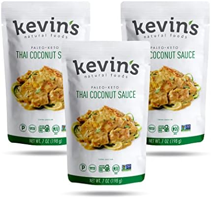 Kevin's Natural Foods Thai Coconut Sauce - Keto and Paleo Simmer Sauce - Stir-Fry Sauce, Gluten Free, No Preservatives, Non-GMO - 3 Pack (Thai Coconut)