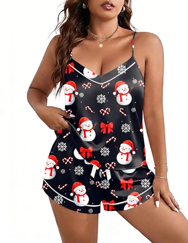 Image of Ekouaer Pajamas for Women Set Silk Satin Pjs Sexy Lingerie Sleepwear Cami Shorts Set Summer Nightwear S-XXL