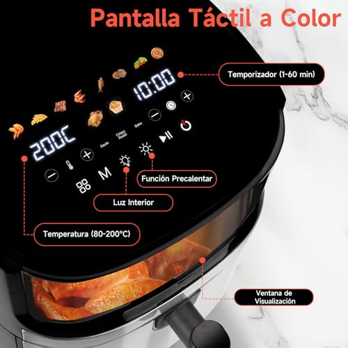 Miniatura 6 de Taylor Swoden Sunbeam - Freidora Sin Aceite 7 L, Freidora De Aire Caliente Xxl, Digital Con Pantalla Táctil Led, 8 Ajustes De Cocción Preestablecidos, Apagado Automático, Sin Bpa