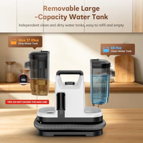 Image of Portable Carpet & Upholstery Cleaner Machine, 19Kpa Spot Cleaner Machine | Handheld Furniture Shampooer Deep Cleaning for Couch, Car, Pet Stains, Rug with Large Tank and Self-Cleaning, White