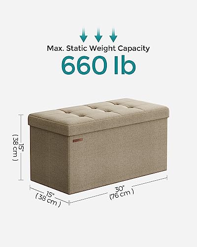Image of SONGMICS Mazie Collection - 30 Inches Folding Storage Ottoman Bench, Ottoman Foot Rest, End of Bed Bench, Storage Chest, Load 660 lb, for Living Room, Bedroom, Entryway, Camel Brown ULSF047R01
