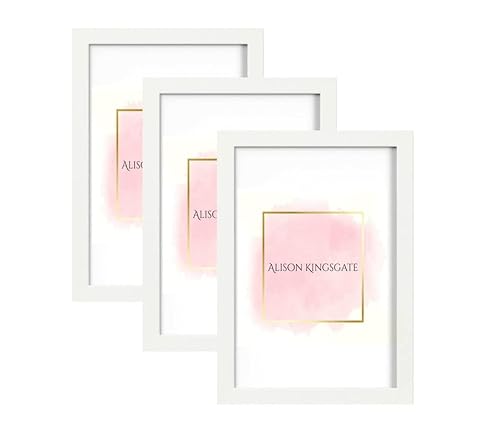 Alison Kingsgate Pack of 3 White A3 (29.7 x 42.0 cm) Frames With Safe Perspex Front & Wall Mount - Set of 3 White A3 Picture Frames Display Portrait & Landscape - Handmade Frames