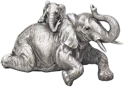 Elephant And Calf Ornament in Rustic Antique Silver Finish, Comes Gift Boxed