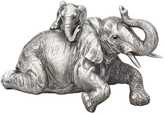 Elephant And Calf Ornament in Rustic Antique Silver Finish, Comes Gift Boxed