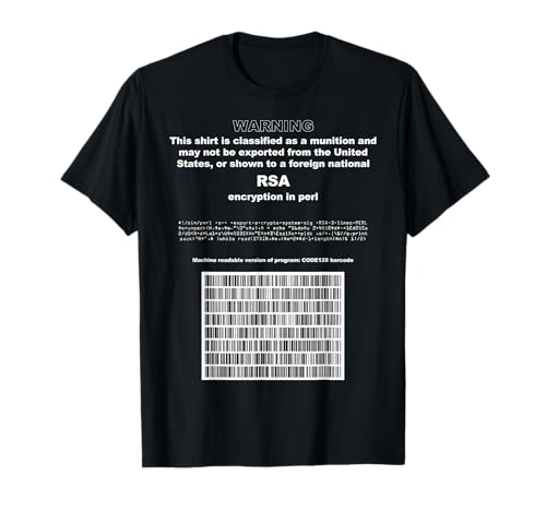 Cryptage RSA dans PERL Bitcoin Cypherpunk Adam Back Barcode T-Shirt