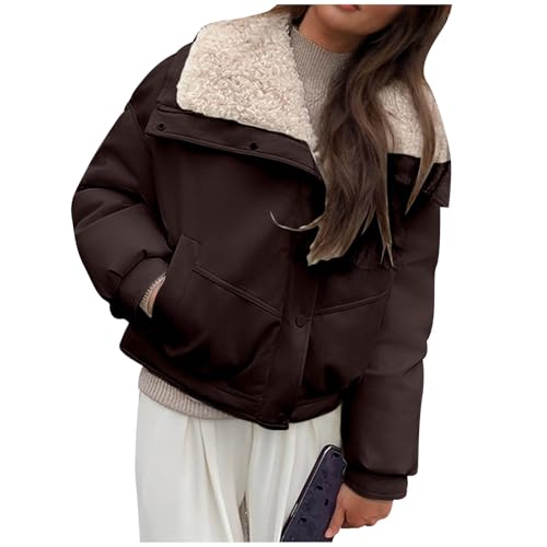 Sherpa Jacket for Women Winter Warm Coat Fleece Lined Coat PU Winter Jacket Plus Size Sherpa Casual Outwear3