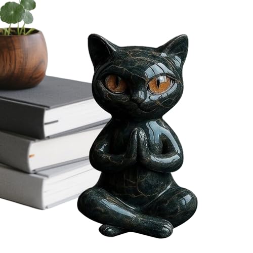 DzpKrka 猫の置物,禅瞑想猫フィギュア | 居間 デスク 寝室 浴室 本棚 キッチン ベッドサイドテーブル TVキャビネット用装飾品