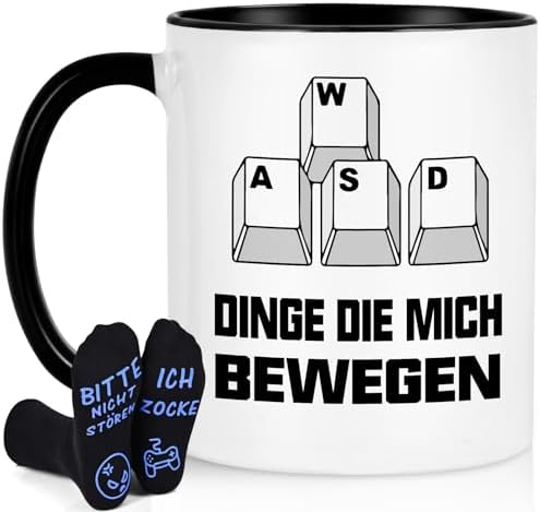 ANOTION Gamer Geschenk-Set – Borosilikatglas Cup Mit Lustigen Socken Für Zocker