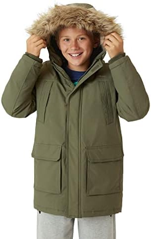 Eddie Bauer Boys' Winter Coat – Waterproof Heavyweight Down Parka Jacket with Faux Fur Hood (3-20), Size 10-12, Olive
