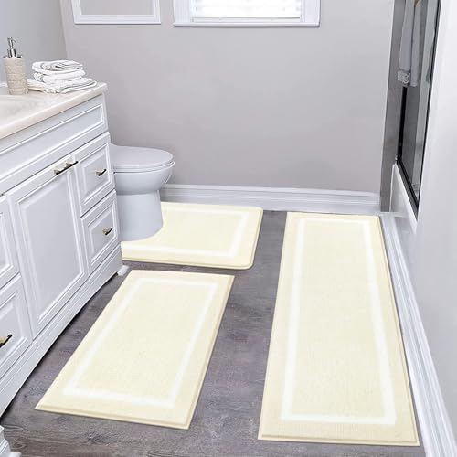 Pauwer 3 Piece Bath Mat Set, Non-Slip Plush Rugs, Absorbent Shaggy Set With U-Shaped Contour Toilet Mat for Bathroom, Bedroom, Living Room - Dusty Pink