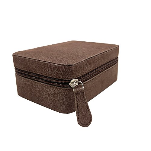 Essart Faux Leather Suede Finish 15cm x10xm x 6.50cm Long Rectangular Shaped Vanity/Jewellery/Earring Box with Zipp Closure - 1604-Brown