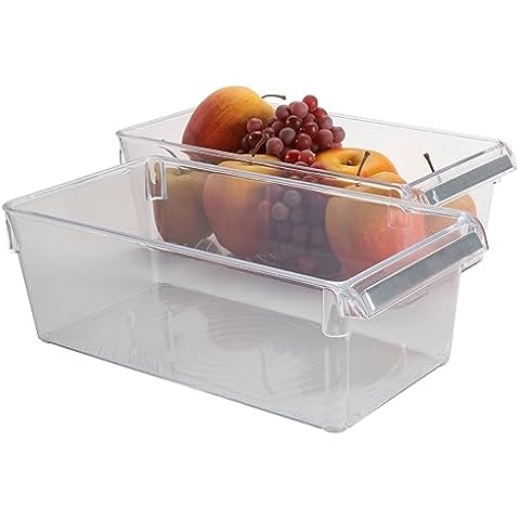 Kitchen Details 2 Pack Medium Refrigerator Storage Bin | Fridge & Freezer | Kitchen Organization | Stainless Steel Handle | Countertop | Cabinets | Pantry | Clear Cover