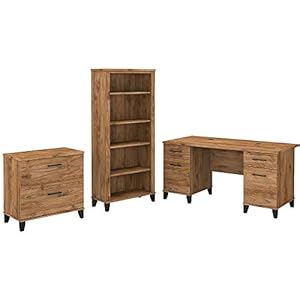 Bush Furniture Somerset 60W Office Desk with Lateral File Cabinet and 5 Shelf Bookcase