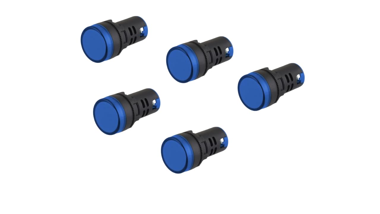 led indicator lamp blue 12-220 v ac/dc universal series for electrical panel make pack of 5 nos panel cut out dia 22.5mm