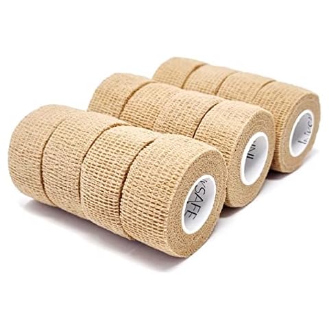 Inksafe Tan Self Adherent Cohesive Bandages 2.5cm x 4.5m Box of 12 - Uses Include Vet Wrap, Tape for Wrist and Ankle Sprains, Finger and Thumb Tape Cover