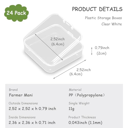 Image of 24Pcs Square Bead Organizers with Lid (2.52 x 2.52 x 0.79 inch), Small Square Plastic Clear Beads Storage Containers Box for Beads, Small Items etc
