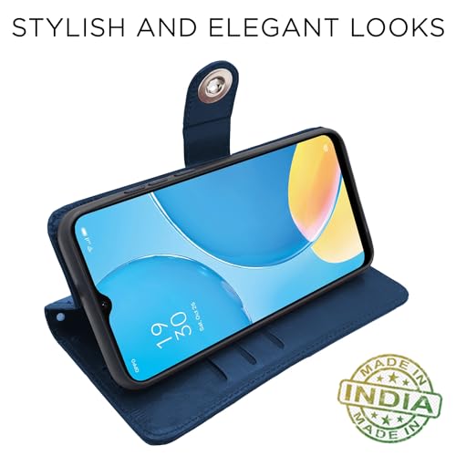 Image of Pikkme Oppo A15 / A15s Flip Cover Leather Finish | Inside TPU with Card Pockets | Wallet Stand and Shock Proof | Complete Protection Button Flip Case (Blue)