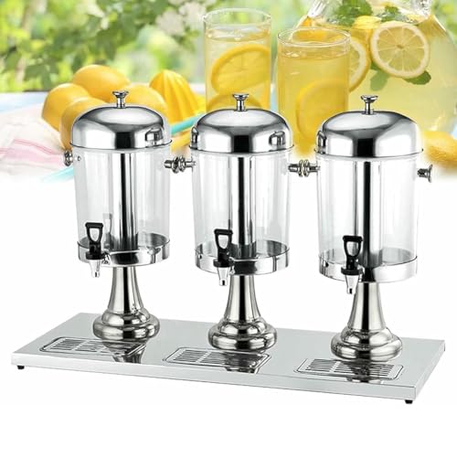 KK-GAL Visualized Drink Dispensers, Beverage Dispenser with Stainless Steel Stand, Thermal Hot And Cold Tea Dispenser, Large Capacity Drink Dispenser with Spigot for Juice,Triple silver
