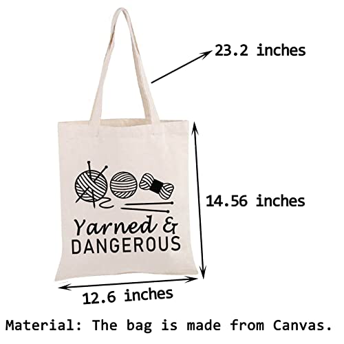 Image of PWHAOO Knitting Project Bag Knitting Gift Yarned and Dangerous Yarn Tote Bag Knitting Bag Mothers Day Gift