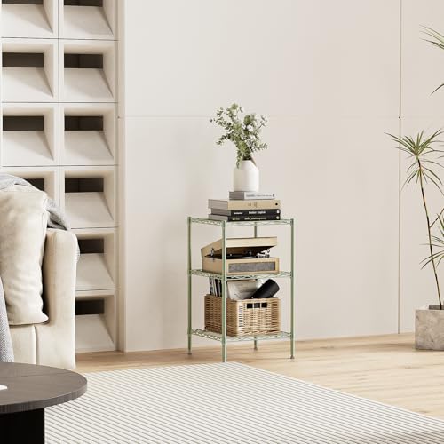 Image of M MZG 750 lbs 3-Shelf Storage Shelves Wire Shelving Unit Standing Metal Rack for Small Places Narrow Wire Rack for Bathroom, Green 13.8 D x 13.8 inch W x 25.5 inch H