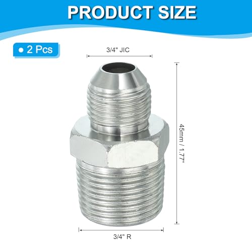 Image of PATIKIL Pipe Adapter Connector 3 /4 inch Male 74 Flare JIC x 3 /4 inch Male R Pipe Fitting 2 Pcs Oil Feed Restrictor Fitting Hydraulic Connector for Oil Steam Water Pipelines System