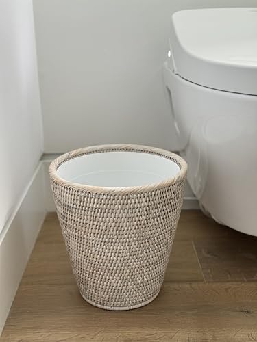 Kouboo La Jolla Rattan Wastebasket with Plastic Inserts, White Wash