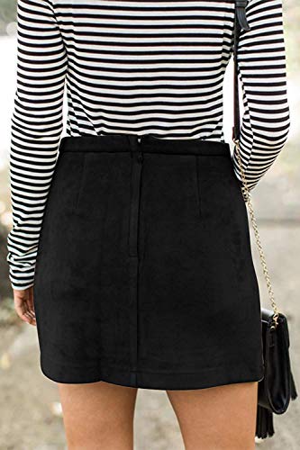 Meyeeka Suede Skirt For Women Casual A-Line Mini Skirt Button Up Going Out Outfit Black M #TOP4