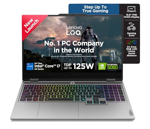 Image of Lenovo LOQ 2025 Intel Core i7-14700HX| NVIDIA RTX 5060 8GB (32GB RAM /1TB SSD /144Hz Refresh Rate /572 AI TOPS /15.6 inch (39.6cm) /Windows 11 /Office 2024 /3 Mon. Game Pass /Grey /2.4Kg), 83JE00T3IN