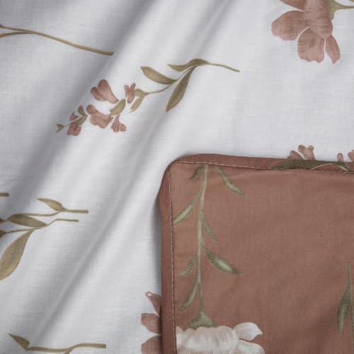 Image of HUESLAND 100% Cotton Reversible Dohar Double Bed Cotton | Soft Cambric Weave, All Weather Light AC Blanket | 86 x 94 inches, Floral - Rust & White