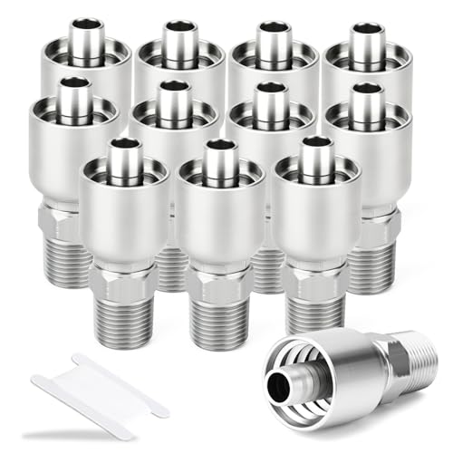 Image of TAISHER 12PCS Carbon Steel Hydraulic Hose Fitting, 3 /8 inch Hose x 3 /8 inch NPT Male Hydraulic Hose End Crimp Fitting