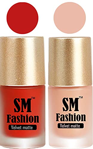 Image of Nail Polishes, Orange Red-Peach Velvet Matte Nail Paint Combo Set of 2 Pcs 7ml each