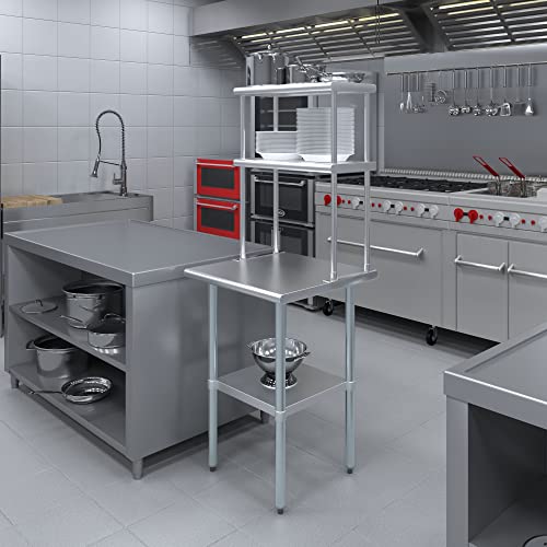 Image of AmGood Stainless Steel Work Table with 12 inch Wide Double Tier Overshelf | Metal Kitchen Prep Table & Shelving Combo | NSF (Stainless Steel Table with Double Overshelves, 24 inch Long x 24 inch Deep)