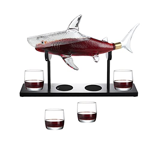 Nf Whiskey Decanter Set With 4 Glasses & Wood Stand,1000Ml Shark Decanter Glass Liquor Decanter For Whiskey, Scotch, Bourbon Vodka,Gift For Wine Lovers, M #TOP28