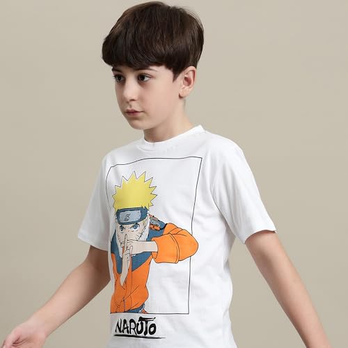 Image of Kidsville Official Naruto Anime Boys Half Sleeves Round Neck Graphic Character Printed Regular Fit Pure Breathable Cotton Fabric Tshirt