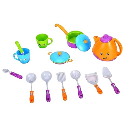 Image of Crackles Pretend Play Solid Colour Tea Party Kitchen Play Set Toy with Teapot, Cups Pretend Play Cooking Set, Toy Pots N Pans, Cookware, Utensils