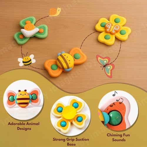 Image of Toy Imagine Insect Themed Suction Spinner Toys for Babies & Toddlers Toys for Kids Travel-Friendly Baby Toy (Insect-Themed-1)